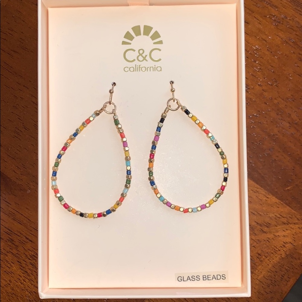 C&C CA Glass Beaded Rainbow Teardrop💧Earrings